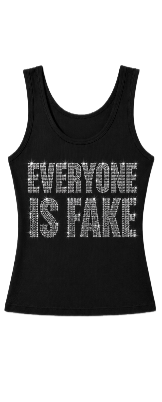 Black Everyone Is Fake Rhinestone Tank