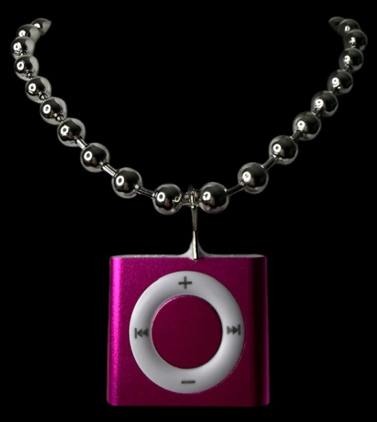 Pink MP3 player necklace with silver ball chain