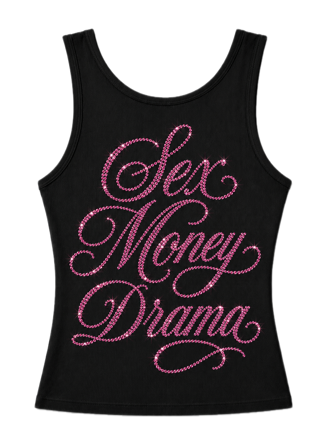 Black Sex Money Drama Rhinestone Tank