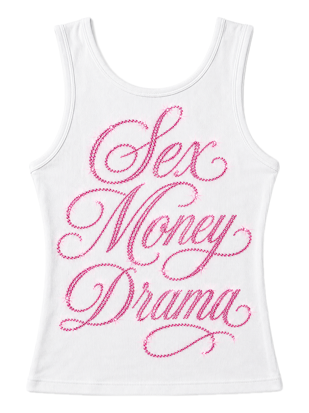 White Sex Money Drama Rhinestone Tank