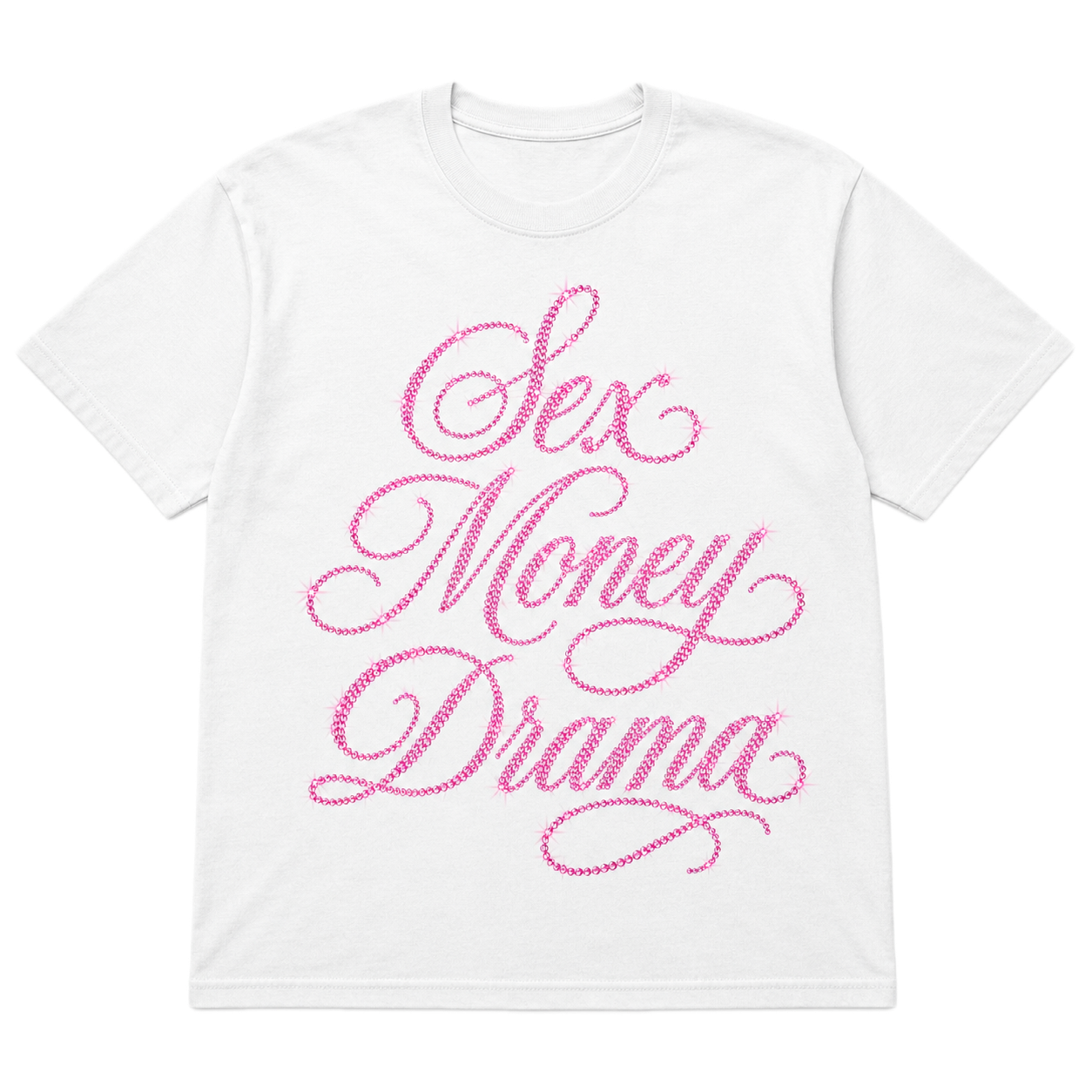 White Sex Money Drama Rhinestone Tee