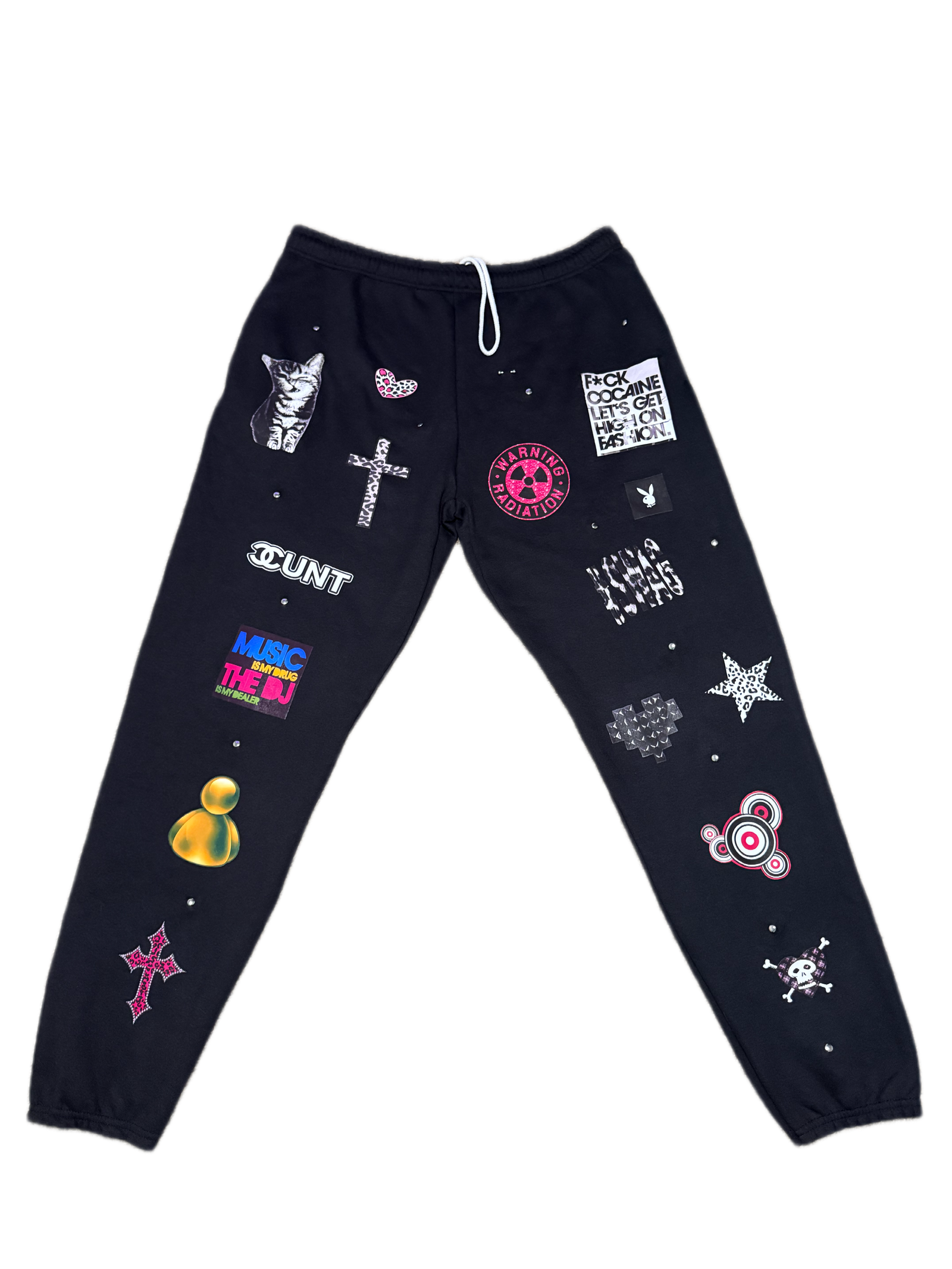 Handmade Patch and Rivet Sweatpants in black